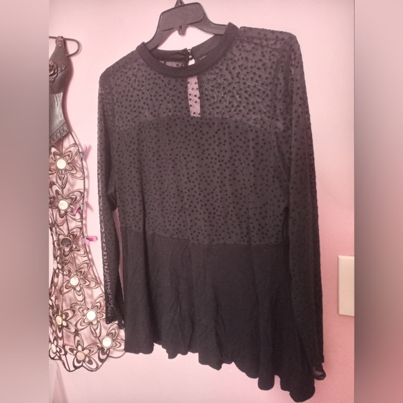 torrid Tops - torrid Black Sheer Star Long Sleeve Blouse